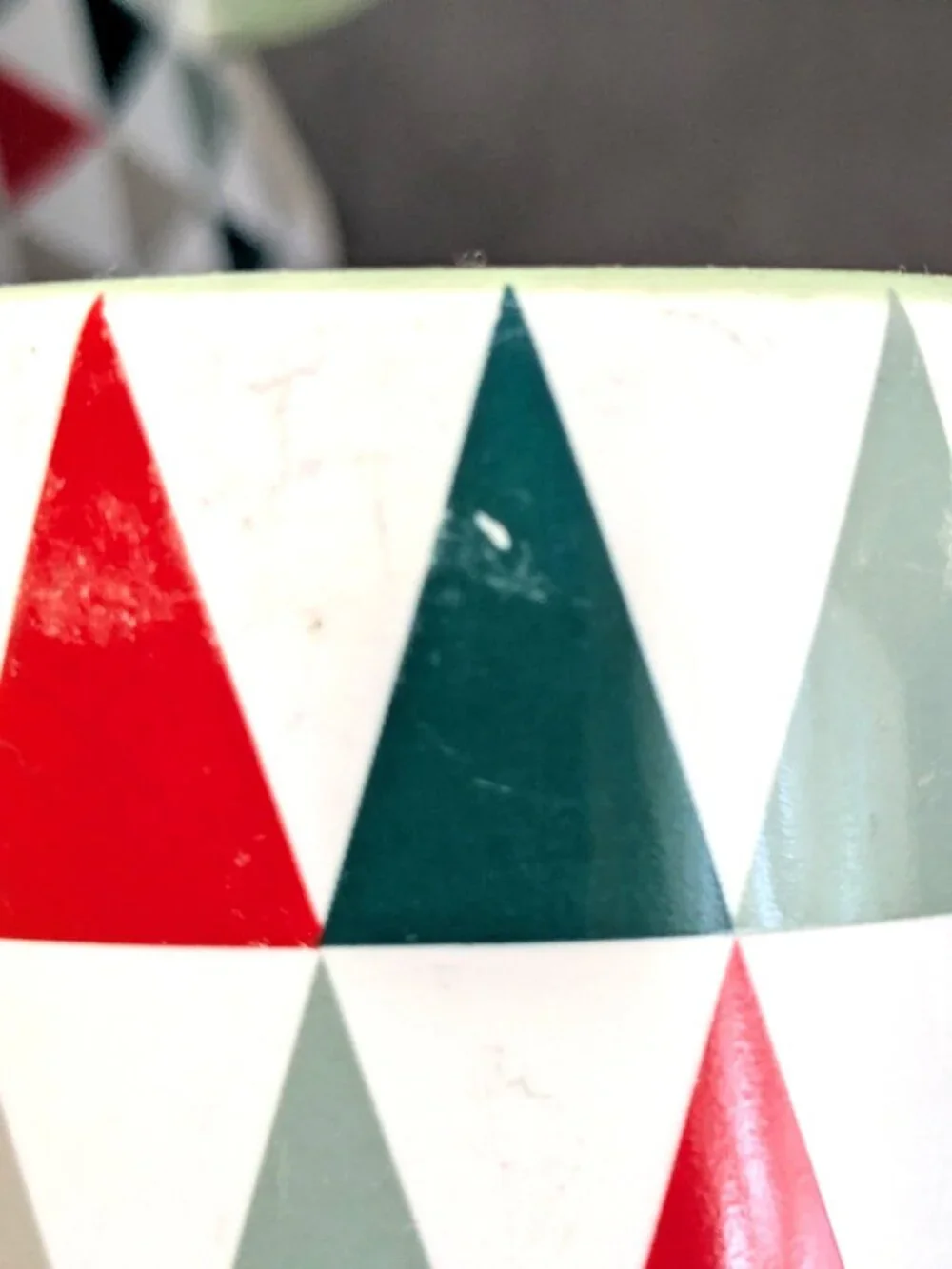 Starbucks Ceramic Mugs Set Of 2 With Green Interior & Geometric Triangle Pattern